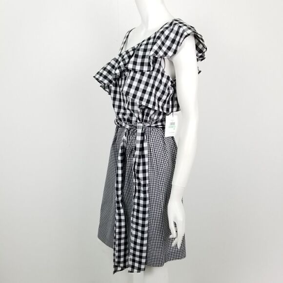 NWT Calvin Klein Gingham Plaid One Shoulder Dress - Picture 6 of 9